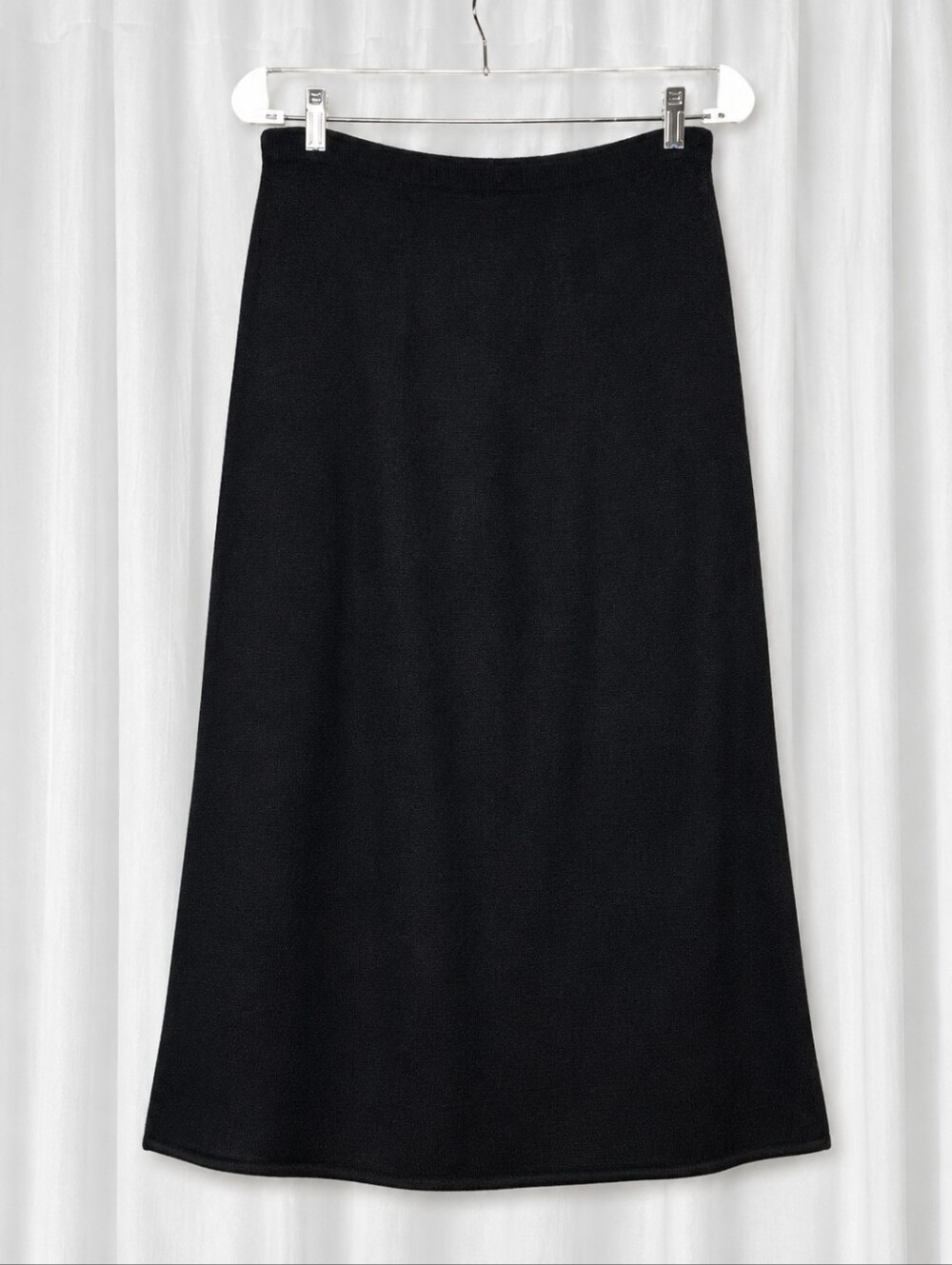 Vintage 80s USA Made Black Knit Pull On A-Line Classic Career Office Midi Skirt